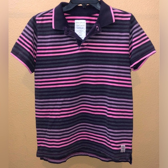 Original Vintage Style Polo Crewneck Sweater Striped Purple Gray Valentine’s Day - Picture 1 of 7
